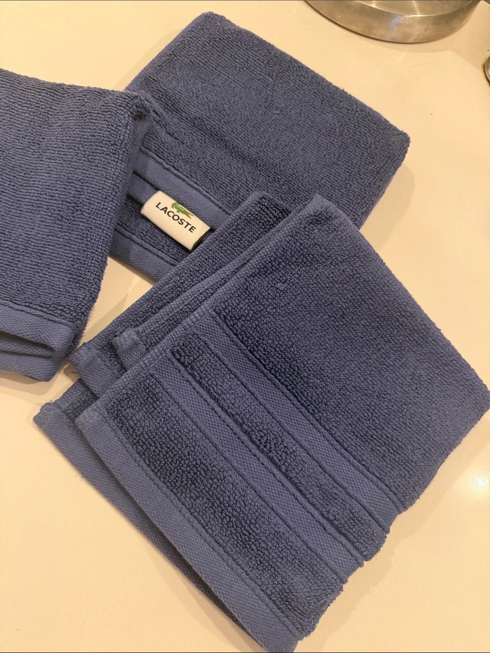 Lacoste Blue Face/Hand Towels with Green Crocodile Logo (Set of 3)